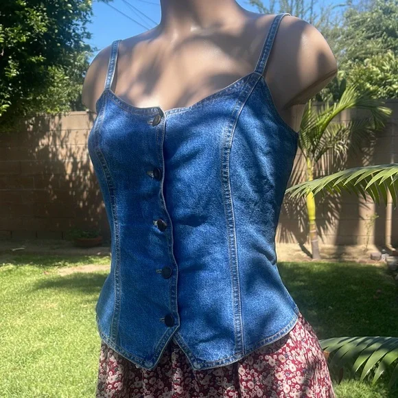 PARIS BLUES Originals, ๐ Vintage Denim Button-Up Corset Top sz 5 Womens DRESS - Picture 4 of 16